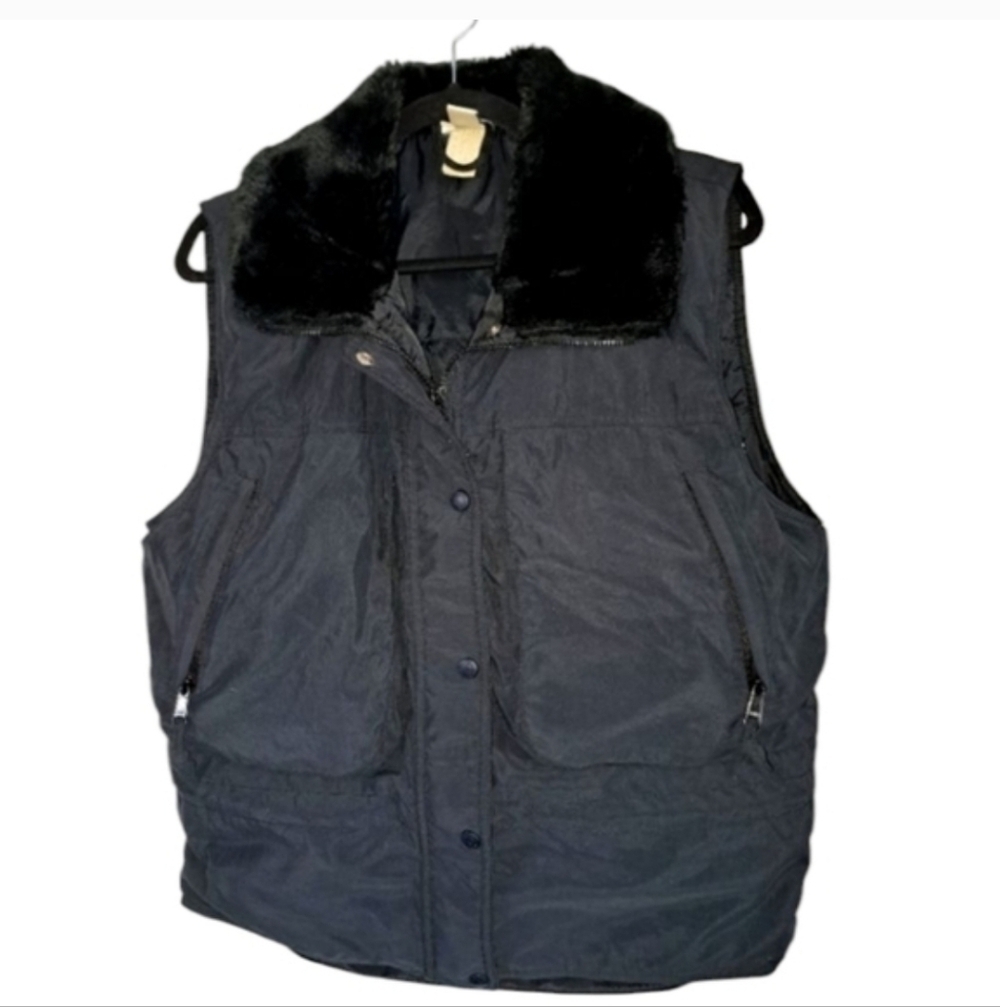 Sierra Designs Black Vest with Faux Fur Collar Size 12 - Picture 2 of 9